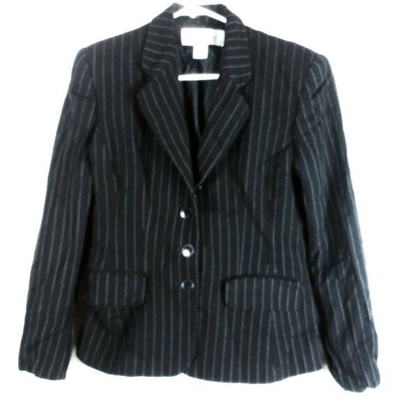 Jones New York Womens Worsted Wool Striped Blazer Jacket Sz 4 Navy Blue Made USA - Picture 1 of 6